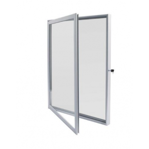 Vitrine em aluminio, fundo magnético. D:105x108 cm.