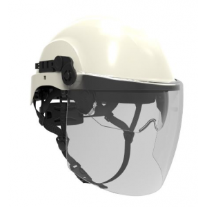 Capacete não ventilado, com óculos e viseira incluída.