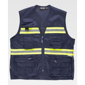 Colete tipo safari, fitas refletoras-fluorescentes. 200 g/m2