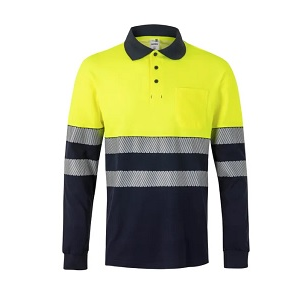 Polo AV, bicolor, m/ comprida 55% alg/ 45% pol, 150g/m2.