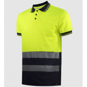 Polo de AV, bicolor, faixas segmentadas, m/ curta.