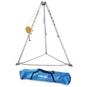 Conjunto de tripé e guincho para espaços confinados.