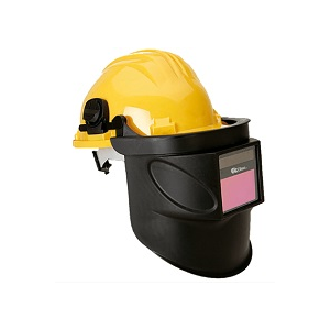 Viseira automática com capacete incorporado para soldadura.