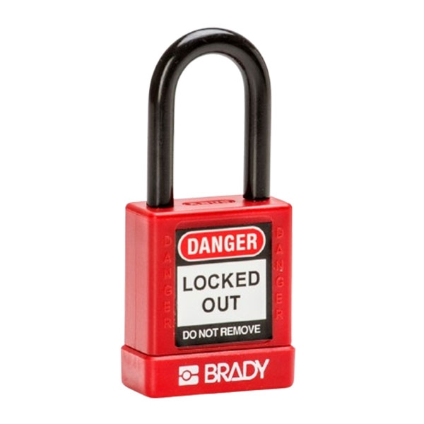 Cadeado isolado Brady, 38mm, vermelho. Caixa de 6 unidades.