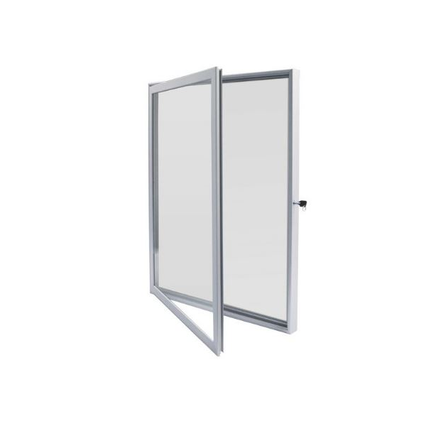 Vitrine em aluminio, fundo magnético. D:105x108 cm.