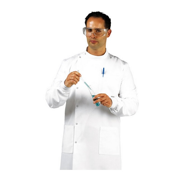 Bata de Laboratorio de Homem cor branca de apertar ao lado