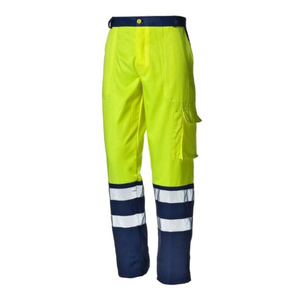 Calça Alta Visibilidade bicolor amarelo/azul 100% Algodao.