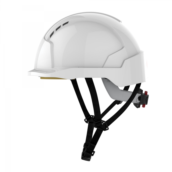 Capacete JSP, ventilado, aperto por roda, com francalete.