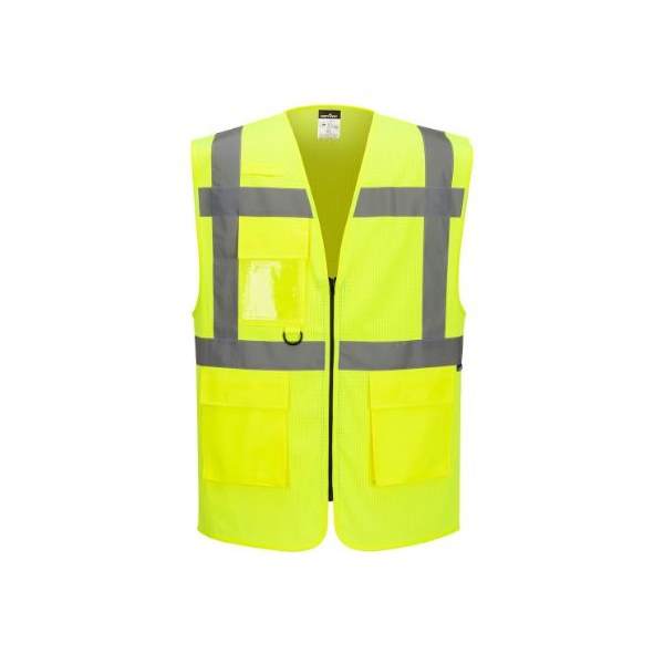 Colete de AV, multibolsos. Em malha de poliéster, 150g/m2.