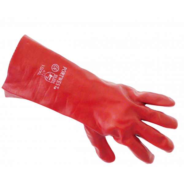 Luva em PVC Vermelha, Tratam. Anti Bacteriano SANITIZED 45cm