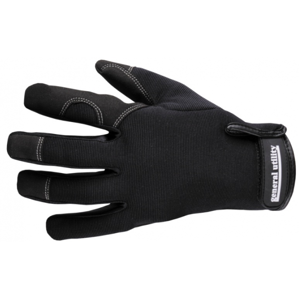 Luva em pele/lycra de cor preto, uso geral, EN 388