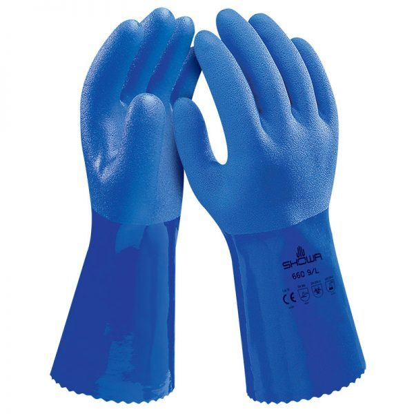 Luva de PVC Showa ref. 660 com 300mm de comprimento,côr azul
