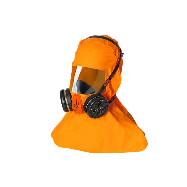 Máscara de evacuação, com capuz e filtros ABEKP3 incluidos.
