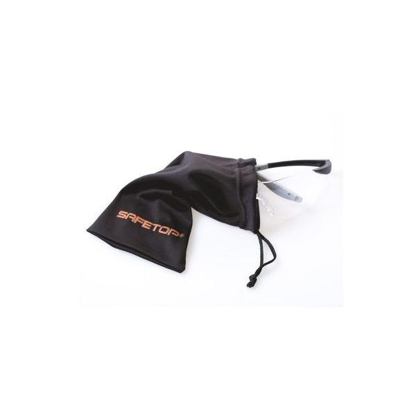 Bolsa para óculos em poliéster, flexível, em preto.