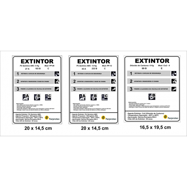 Rótulo autocolante c/instruções de func. de Extintor,por cl.