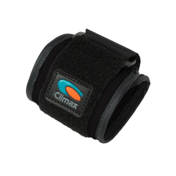 Punho elástico com fecho de velcro e fivela de ajuste.
