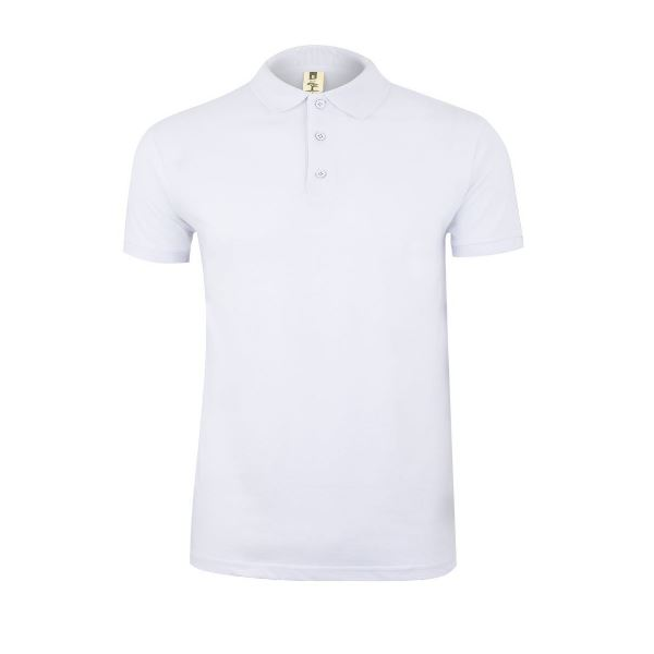 Pólo piquet de manga curta, branco. 65% alg/ 35% pol. 210 g.