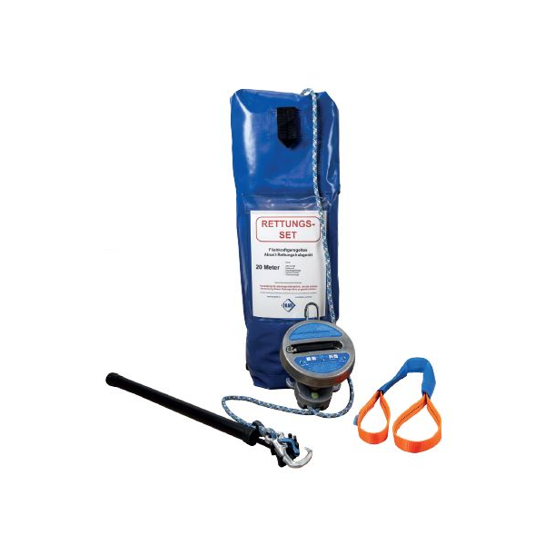 Kit de resgate completo com corda de 120 metros.