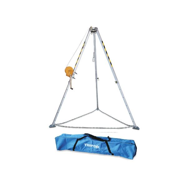 Conjunto de tripé e guincho para espaços confinados.