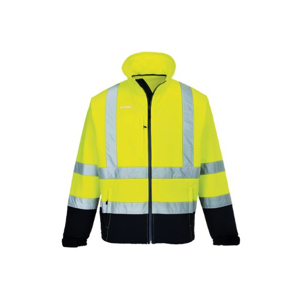 Casaco bicolor softshell, em AV, poliéster com elastano.