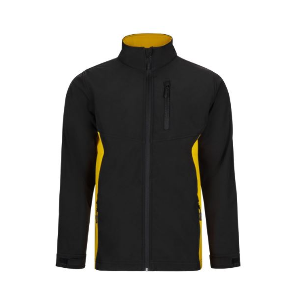 Casaco softshell bicolor, com forro polar e membrana TPU.